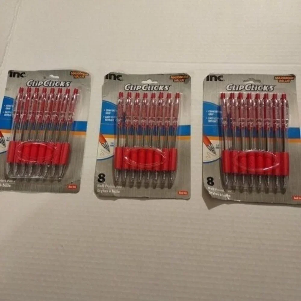 *24  RED CLIP CLICK PENS~RED-NEW-3 PACKS